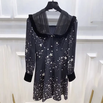 

Women Mini Dress Autumn Sexy V-neck Print Long sleeve Dress 2019 Female New Dress