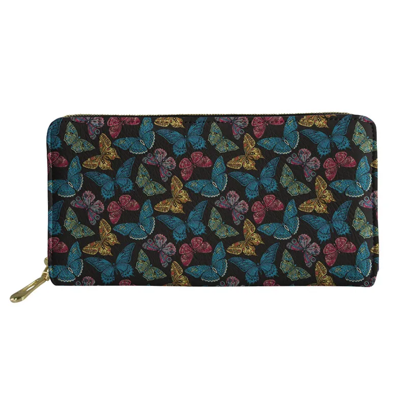 As Picture Thikin Pretty Colorful Butterfly Long Wallet Women Purses Fashion Coin Purse Card Holder Female Clutch Money Bag PU Leather - Цвет: As Picture