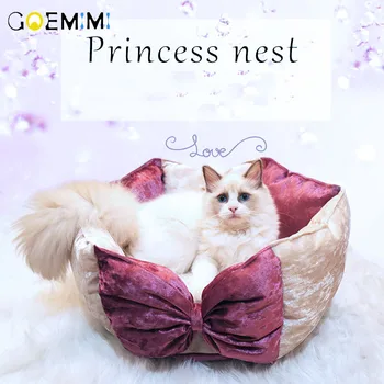 

Cat Bed Bow Design Lovely Pet Princess Bed Cute Cat Nest Comfortable dog beds for small dogs Warm pet soft round dog bed