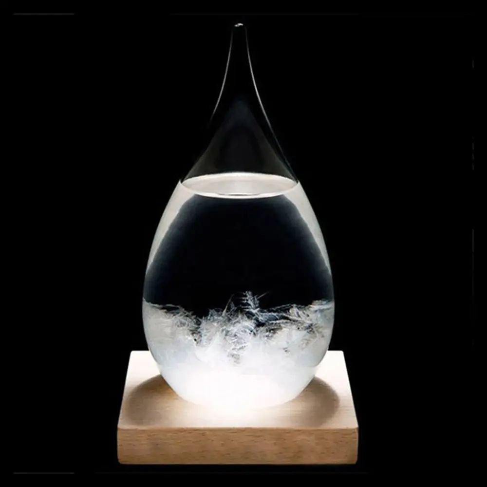 Mini Desktop Droplet Storm Glass Bottle Weather Forecast Predictor Monitor Barometer With Wooden Base Home Tabletop Decoration
