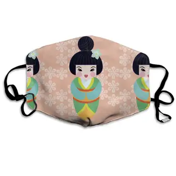 

Japanese Kokeshi Dolls Sakura Washable Reusable Mask, Cotton Anti Dust Half Face Mouth Mask For Kids Teens Men Women With