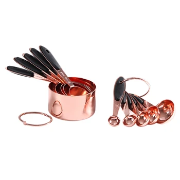 

10Pcs Rose Gold Measuring Spoon Sets Creative Multipurpose Wooden Handle Measuring Cup Kitchen Cooking Measuring Tool