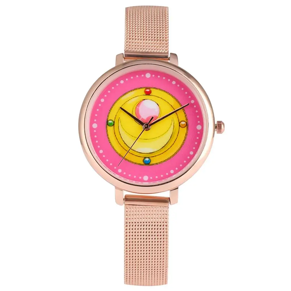 Women's Quartz Watches Sailor Moon Pattern Girls Watch Luxury Mesh/Leather Strap Ladies Wristwatch Clock Nice Gift Reloj Mujer