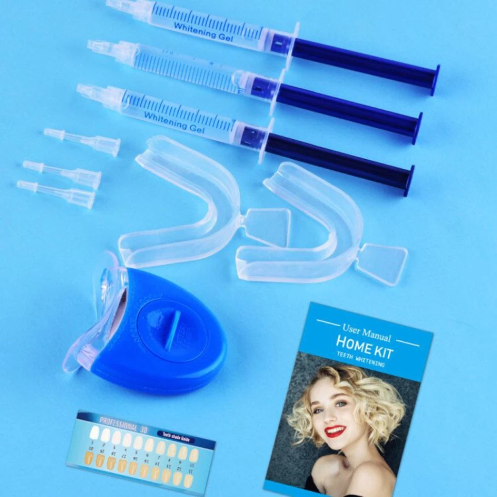 3/6/10pcs Dentist Teeth Whitening Oral Gel Kit Tooth Whitener Bleaching Set, Gel+Tray+LED Light