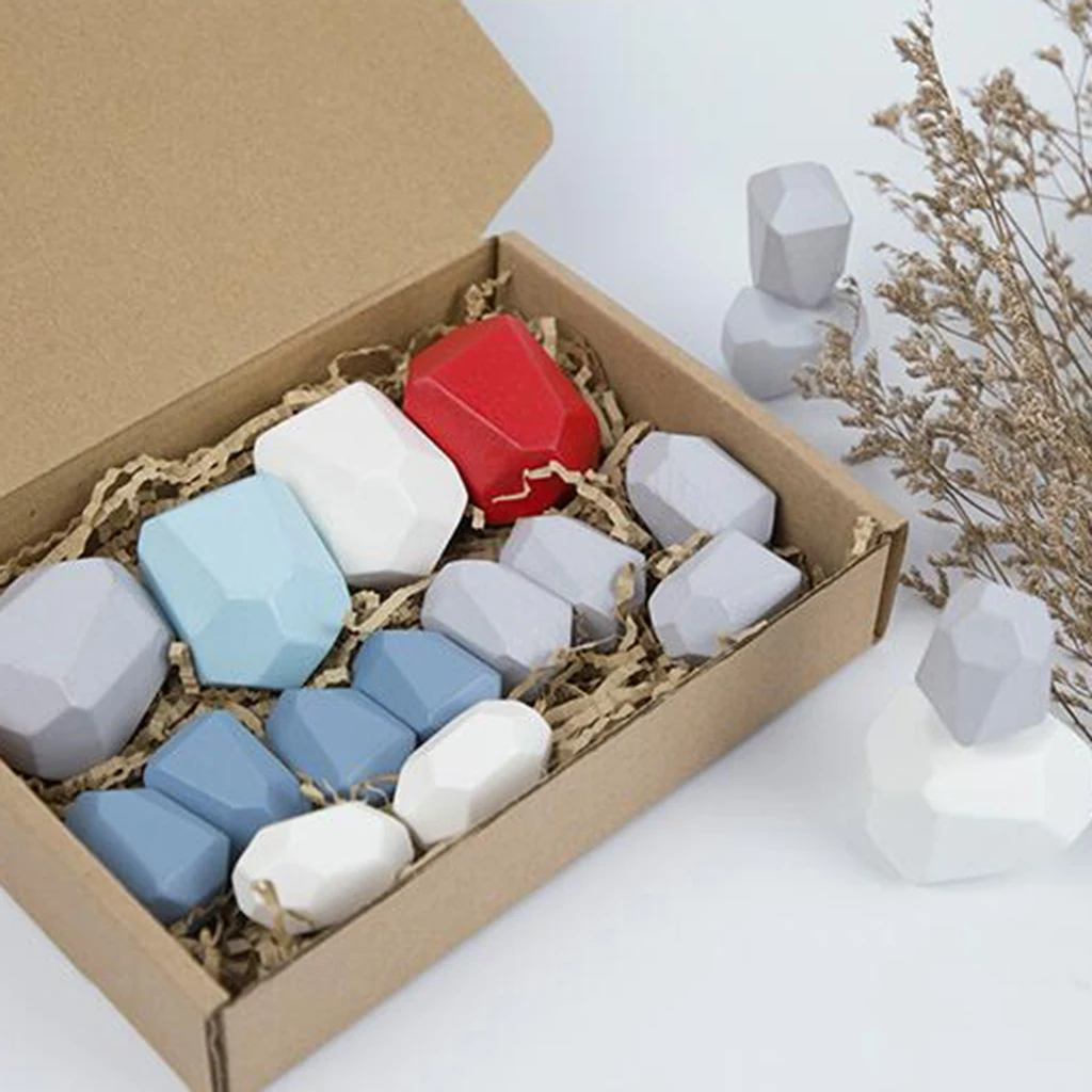 5/10/16pcs Wooden Balancing Building Stacking Rock Block Fun Toys Decoration