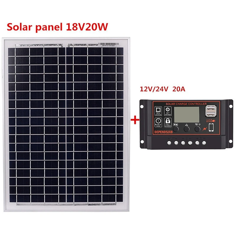 Солнечная панель 18V20W черная солнечная панель s+ 12 V/24 V Солнечный контроллер с интерфейсом USB источник питания для путешествий