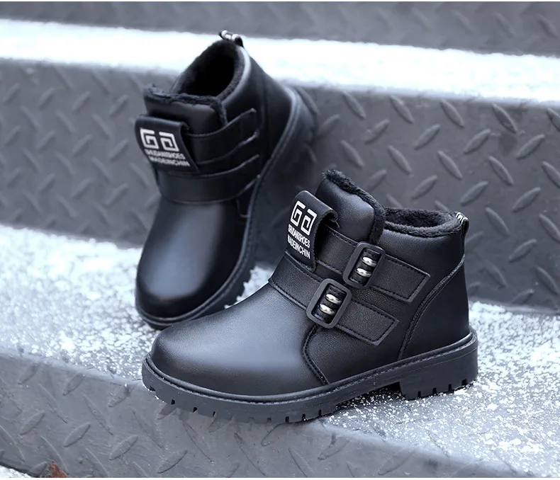 Children's shoes autumn and winter2019 children's shoes boys plus velvet cotton shoes leather kids snow boots girls Martin boots
