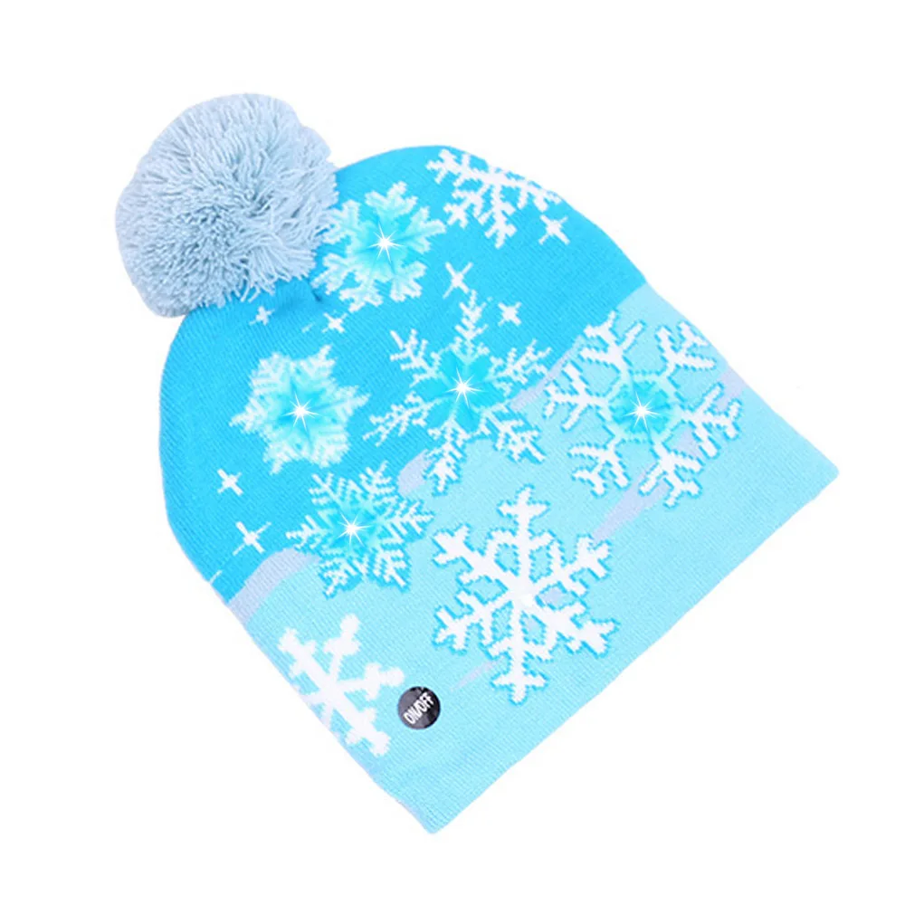 

LED Christmas Light Up Hat Flashing Xmas Knitted Cap with Christmas tree cane snowflake string lights Decor Children Gifts