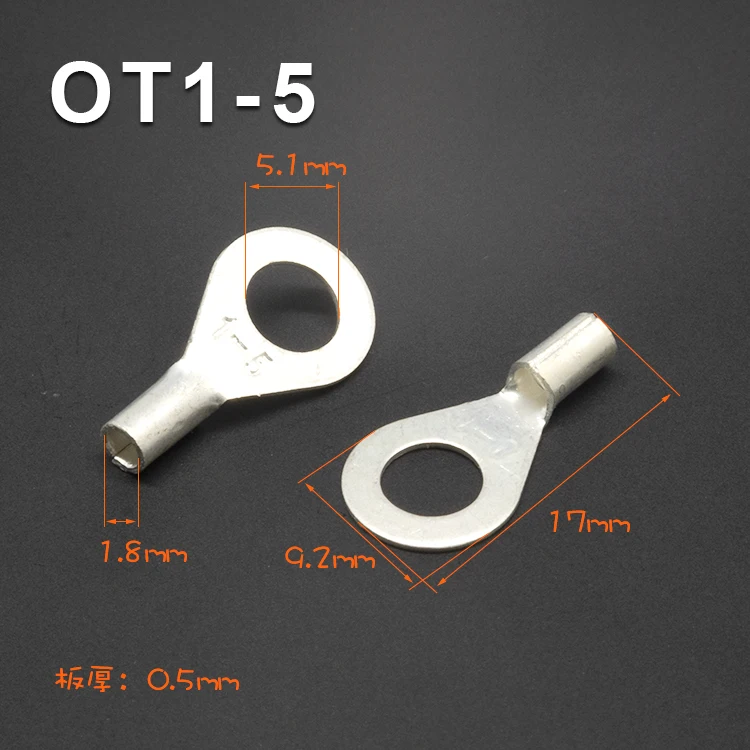 100 шт. OT1-2-3-4-5-6 терминал o-типа круглый голой конец медный носик 2mm3mm4mm5mm6mm винтовое отверстие обжимной 0,5-1m2