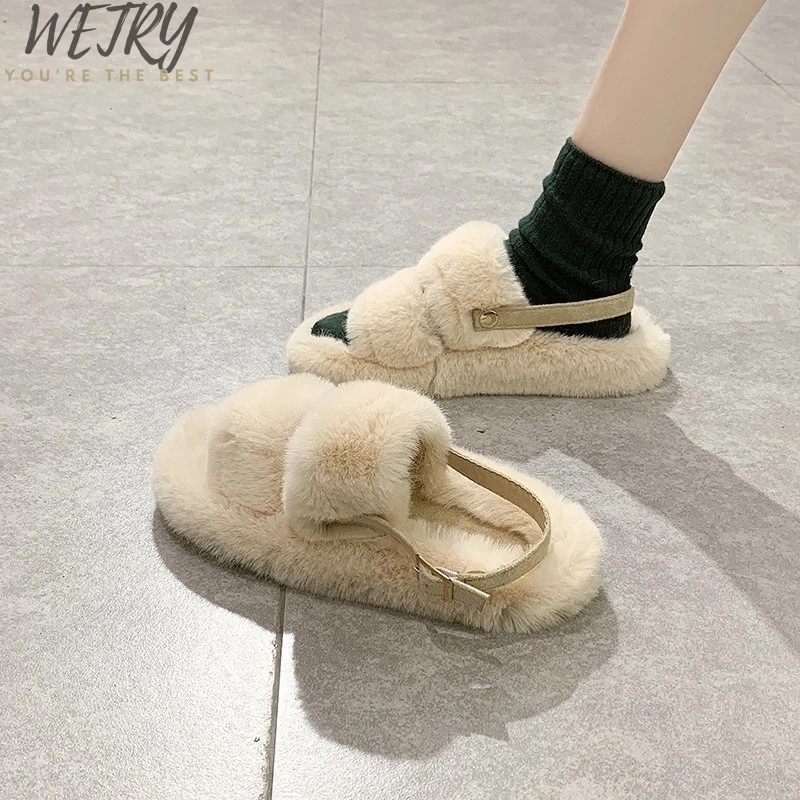 

Шлепанцы женские с натуральным лисьим мехом, сланцы, летние повседневные меховые тапочки, плоская нескользящая подошва, сланцы, большие размеры