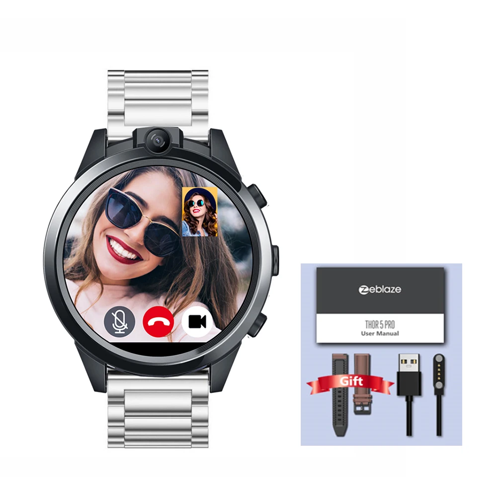 silver steel Zeblaze THOR 5 PRO, спортивные Смарт-часы, Android, две камеры, пульсометр, gps, Bluetooth, разблокировка лица, умные часы для мужчин, для Android ios - Цвет: silver steel