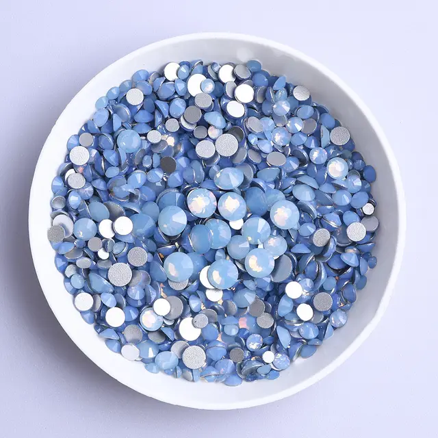 Mix Size Black Diamond Flat Back Rhinestones for Face Self-adhesive Crystal Beads Loose Precious Stones Diamond Painting Jewelry Blue Opal
