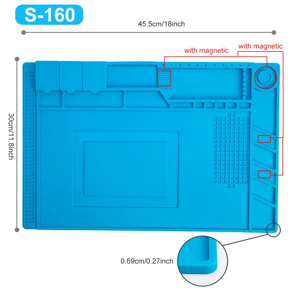 45x30 см Магнитный силиконовый коврик для пайки, изоляционный ремонтный коврик для сотового телефона, Сварочная термостойкая паяльная станция, Утюг - Цвет: S-160