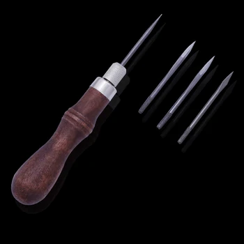 

MIUSIE 4in 1 DIY Leather Tools Stitching Awl Wood Handle Leather Canvas Sewing Needle Kit Costura Scratch Awl Leathercraft Sewin
