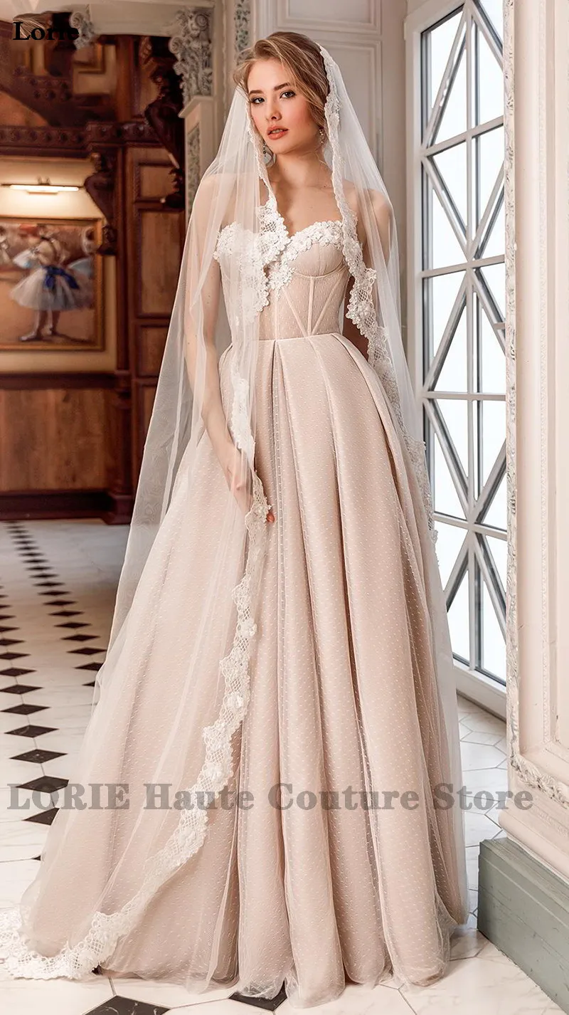 Lorie свадебное платье в стиле бохо, Пляжное Пышное Платье с рукавами, милое платье принцессы с открытыми плечами, свадебные наряда с аппликацией, кружевное романтическое свадебное платье
