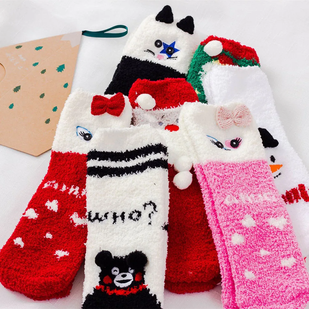 

2019 New Christmas Socks Women Cotton Short Fluffy Winter Socks Cartoon Snow Man Cute Socks New Year Gift