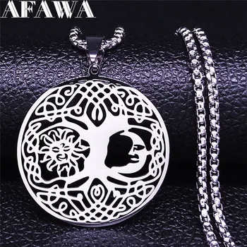 

2020 Irish Knot Sun Moon Stainless Steel Chain Necklace Women Silver Color Necklace Jewelry joyeria acero inoxidable N4410S02