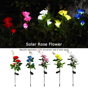 

IP65 Waterproof Solar Powered 3 LED Rose Flowers Light Outdoor Garden Lawn Decor Solar Bollard Light Led Solar Stick Lights