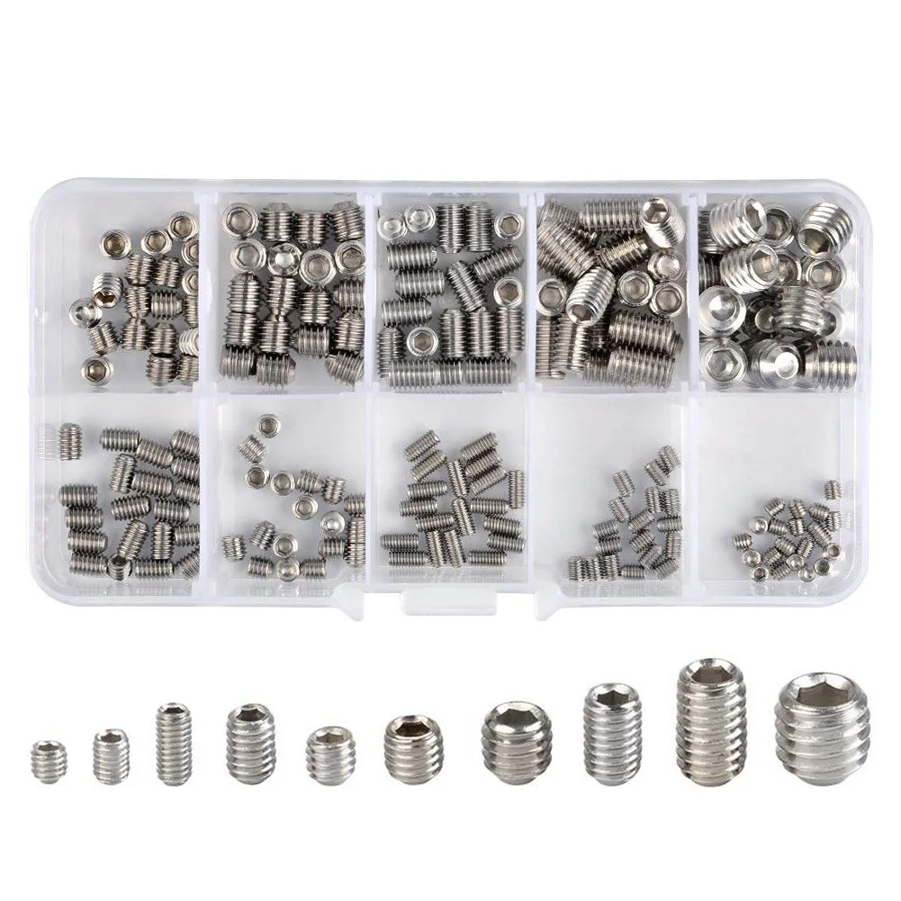 

200PCS/Box M3x3/4/6 M4x4/6 M5x5/8 M6x6 M8x8 Flat Head Screw Set Hex Socket Screw Socket Metric Thread Hardware Woodworking Tools