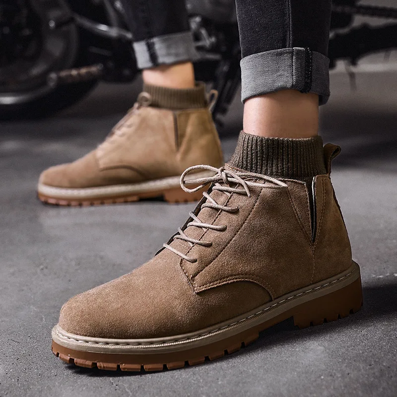 

Autumn And Winter New Style Martin Boots Hight-top Men's Trendy Shoes British Style Men Mid-top Snow Boots Socks Mouth Casual Wo