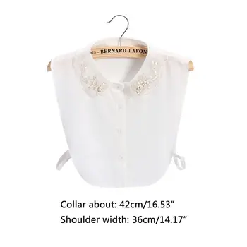 

Women Sweet Chiffon Fake Collar Golden Embroidery Floral Faux Pearl Half-Shirt