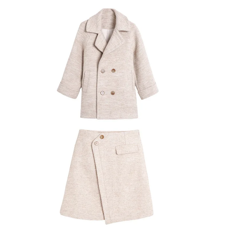 

Winter Wool Coat 2 Piece Set Women Vintage Loose Plaid Coat and Woolen Mini Skirts 2021 Korean Warm Set Female Thick Manteau