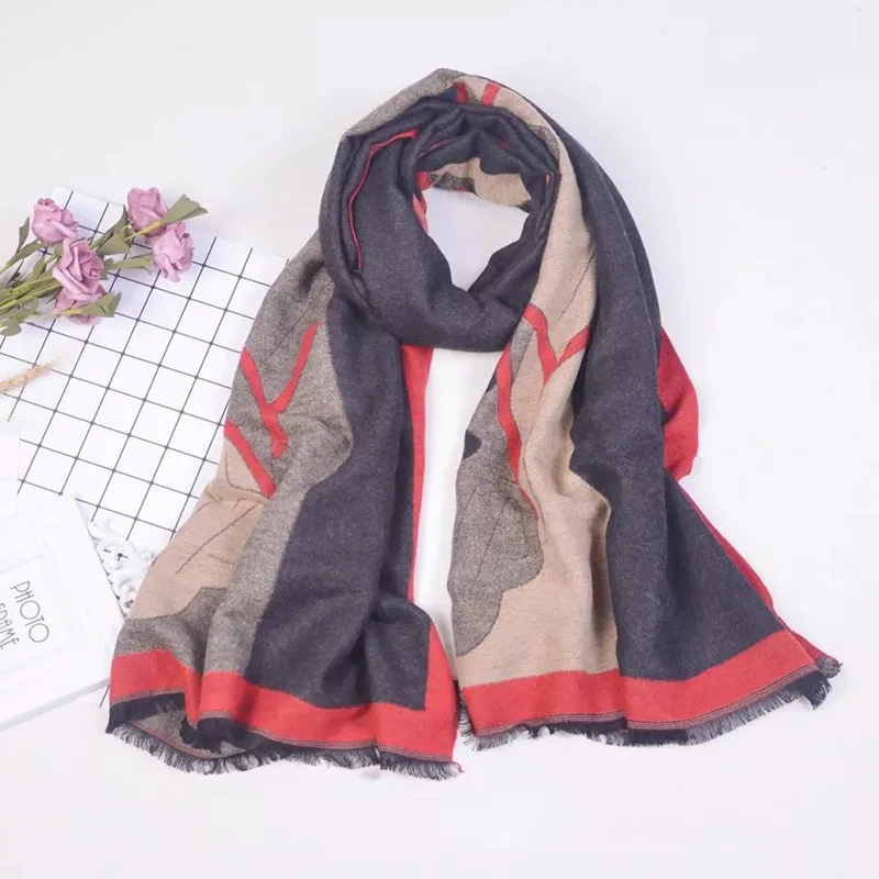 Зимний кашемировый шарф для женщин модный принт шали и обертывания теплые пашмины Шарфы-пончо длинные шерстяные шарфы для девушек - Цвет: Черный