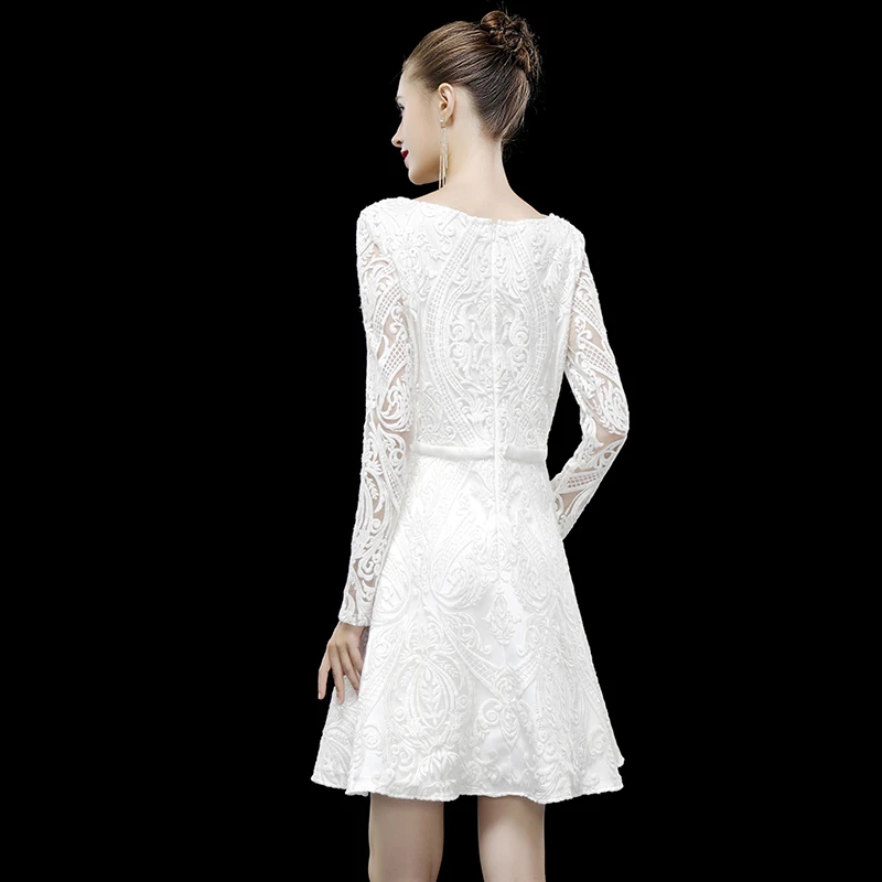 BGW белое кружевное Vestito Da Cocktail Donna Sccop коктейльное мини-платье трапециевидной формы с длинными рукавами и застежкой-молнией на спине