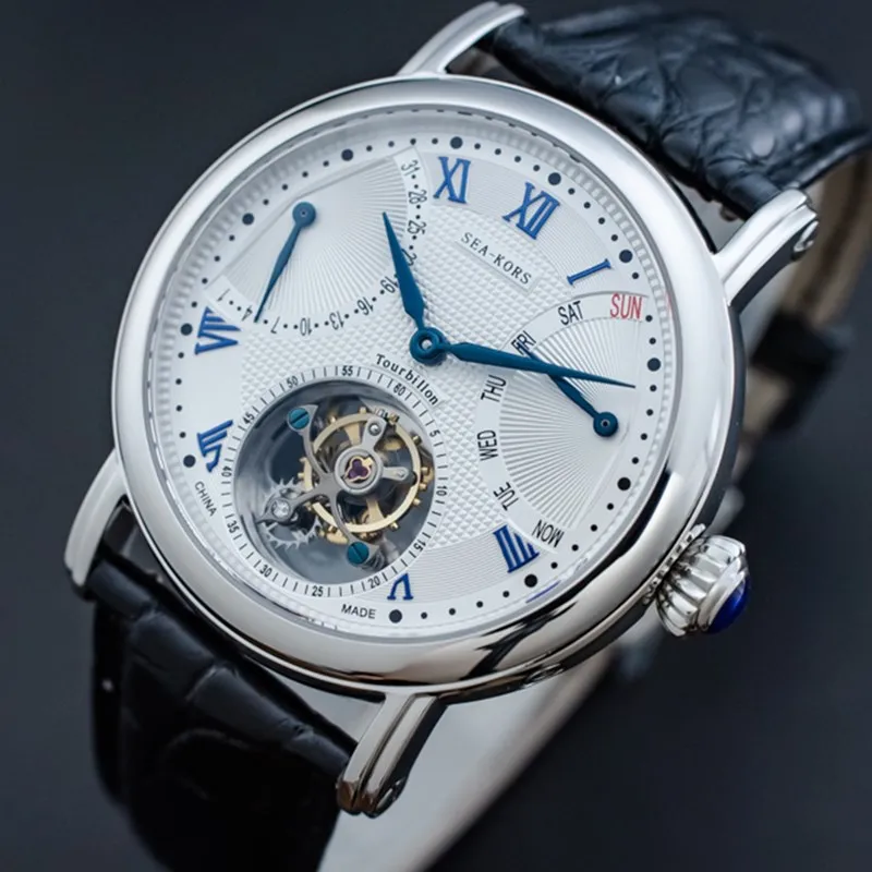 Сапфир оригинальный Для Мужчин's Tourbillon часы Календарь Неделя Дисплей