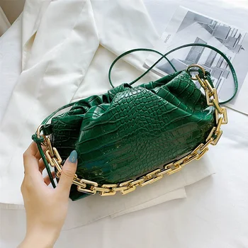 

Retro Alligator Pattern Crossbody Bags For Women 2020 PU Leather Cloud Bag Pleated Chain Handbag Clutches Bags Messenger Bag