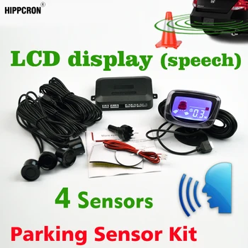

Parking Sensor Kit LCD Display Real Person Speech English Human Voice 4 Sensors 22mm Car Reverse Backup Radar System 12V