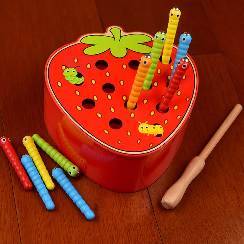 Детские деревянные гусеницы игрушки пазл ранний детская развивающая игрушка Catch червь Игра цвет когнитивный Магнитный клубника яблоко