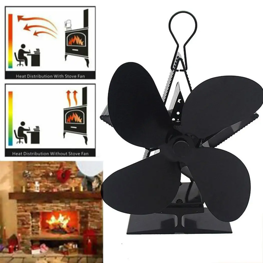 

Stove Fan Fireplace Fan Heat Powered 16-18DB Saving Energy Efficient Heat Home Appliances Distribution Black