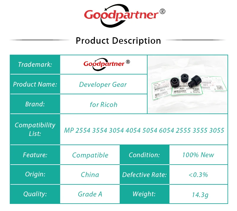 Developer para Ricoh Engrenagem mp 2554 3554 3054 4054 5054 6054 2555 3555 3055 4055 5055 6055 sp 10x D202-3140 D202-3141 D202-3145 - Imagem 5