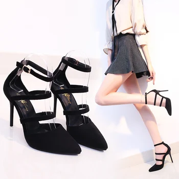 

2018 new women's single shoes European and American fashion suede high heels wild work shoes