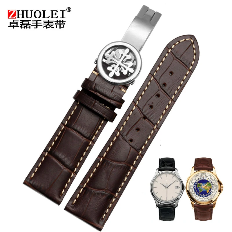 Высококачественный ремешок из натуральной кожи для часов PP с застежкой из нержавеющей стали для женщин | мужские брендовые наручные часы 18 20 мм 22 мм