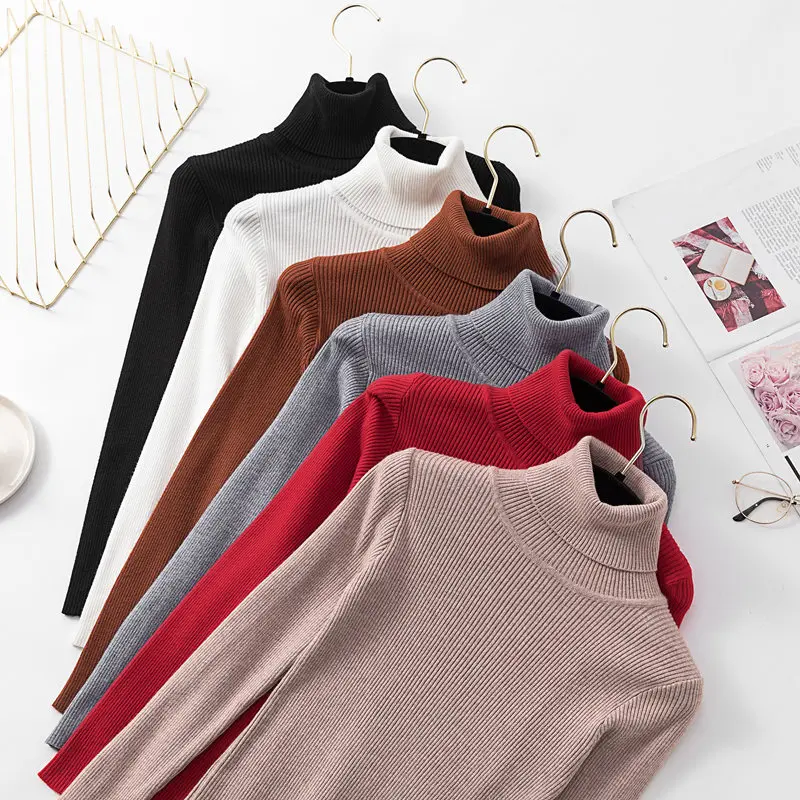 

Slim 2019 Fashion Ladies Autumn Winter Thin Knit Turtleneck Pullover Sweater Bodycon Casual Top Women Long Sleeve Warm Sweaters