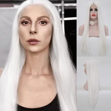 Харизма белый цвет прямые волосы средняя часть синтетический парик на кружеве термостойкие волокна парики для женщин Косплей парики