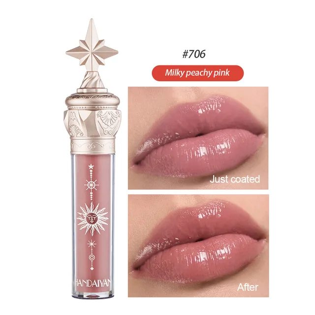 Plumper Lip Gloss Shimmer Lips Makeup Waterproof Glossy Mirror Lip Tint Cosmetic Moisturizing Long Lasting Nude Liquid Lipstick 706