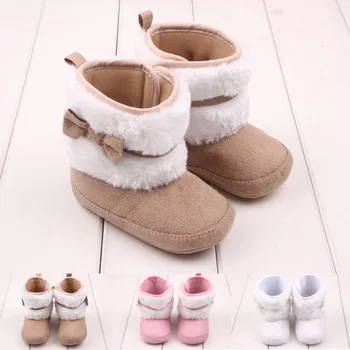 

First Walker Newborn Infant Baby Girls Shoes Winter Warm Fur Mid-Calf Length Slip-On Furry Boots Bow Cute Children Shoes Boots