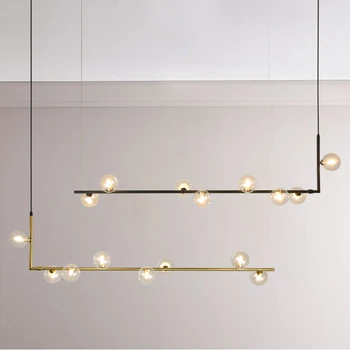 

Modern minimalist chandelier lights for kitchen bar table long chandelier led design black loft glass ball hanging light Fixture