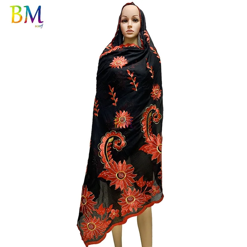 Модные африканские женские шарфы большой цветок вышивка прекрасный дизайн хлопковый шарф дышащий и мягкий шарф шали пашмины BX45 - Цвет: BX45-4
