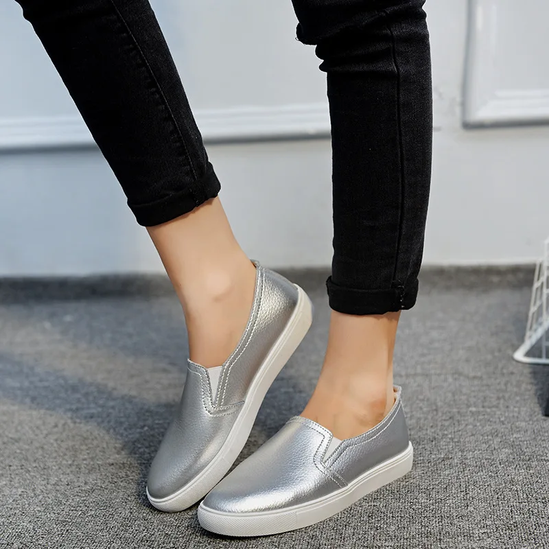 WOIZGIC Women's Ladies Female Woman Cow Genuine Leather White Vulcanized Shoes Flats Loafers Korean Slip On Leisure LLX-6688 4