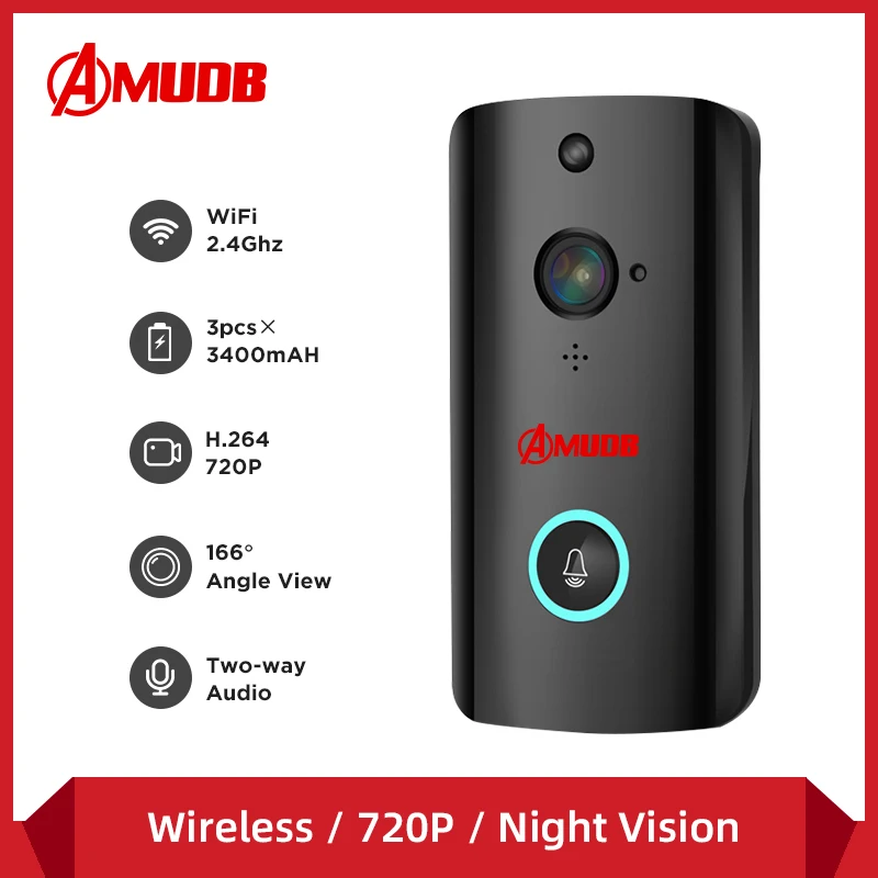 Беспроводной дверной звонок AMUDB с Wi Fi IP камера 720P кольцевой видеодомофон