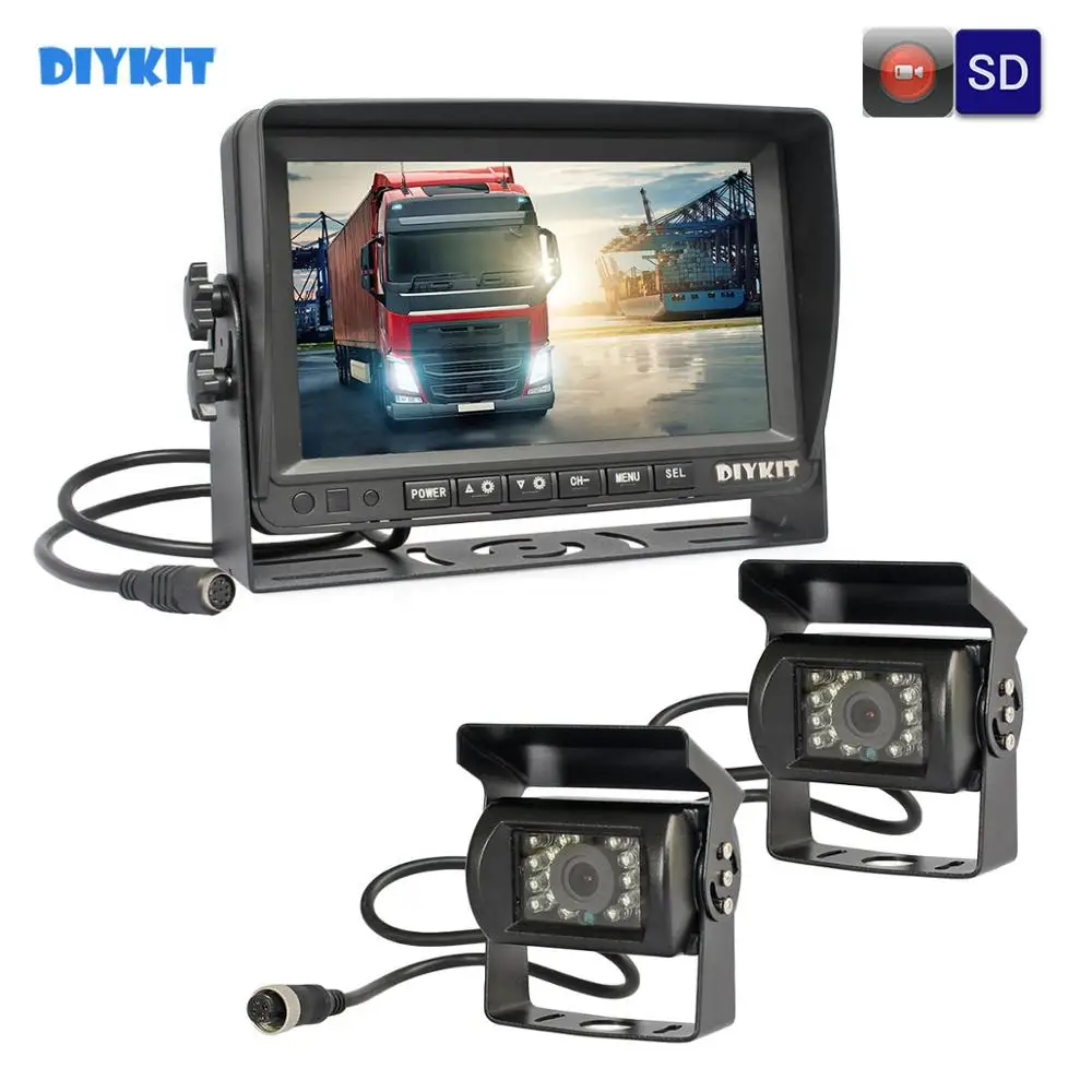 DIYKIT AHD 7 дюймов TFT lcd автомобильный монитор заднего вида водонепроницаемый ИК 1300000 пикселей AHD камера с видеозаписью 1V2