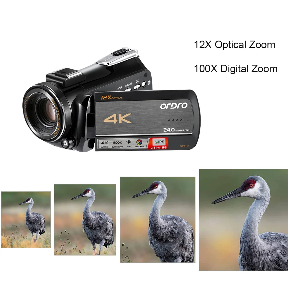 ORDRO AC5 3,1 дюймов ips 24MP 12X WiFi цифровая видеокамера с 0.39X широкоугольным объективом+ бленда+ микрофон+ держатель камеры