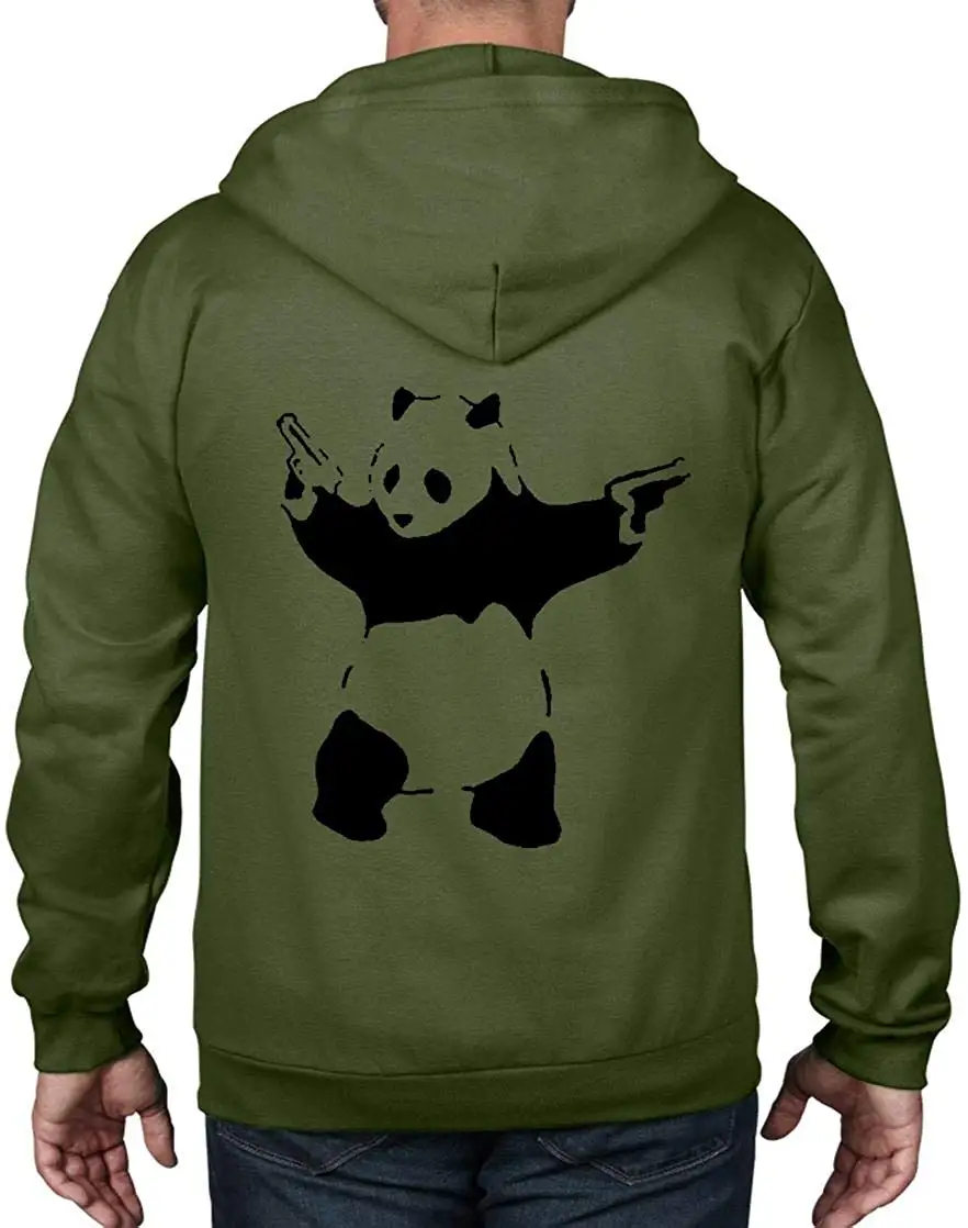 Мужская панда Бэнкси с пистолетами полная молния Hoodieunisex для мужчин wo мужчин Толстовка