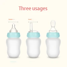 Biberón de silicona de grado alimenticio para bebés, vaso multifunción para beber, cuchara de alimentación, 180ML, tres usos