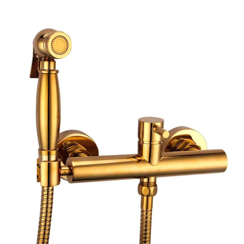 Роскошный Золотой латунный Смеситель для ванной комнаты Набор холодной горячей воды Смеситель кран ручной душ для биде опрыскиватель с держателем