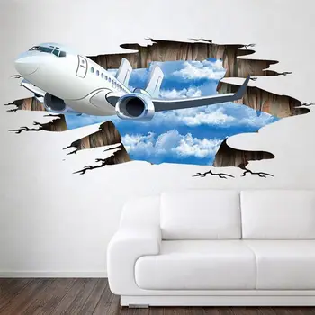 

New 3D Stream Floor Wall Sticker Removable Mural Decals Vinyl Art Living Room Decor (Airplane)